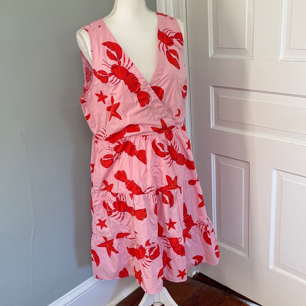 J. Crew Pink and Red Lobster Print Dress